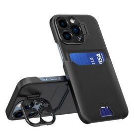 Leather Stand Case case for iPhone 14 Pro cover card wallet with stand black - Apple Cases - Cases - Techbox