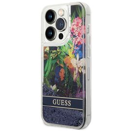 Guess Flower Liquid Glitter case for iPhone 14 Pro Max - blue | Techbox