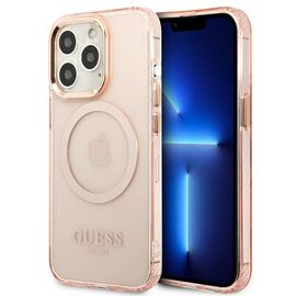 Guess GUHMP13LHTCMP iPhone 13 Pro / 13 6.1" pink/pink hard case Gold Outline Translucent MagSafe - Apple Cases - Cases - Techbox