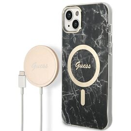 Set Guess GUBPP14SHMEACSK Case+ Charger iPhone 14 6.1" black/black hard case Marble MagSafe - Apple Cases - Cases - Techbox