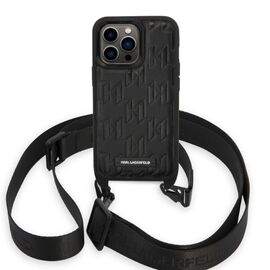 Karl Lagerfeld KLHCP14LSTMMK iPhone 14 Pro 6.1" hardcase black/black Monogram Plaque Logo Strap - Apple Cases - Cases - Techbox