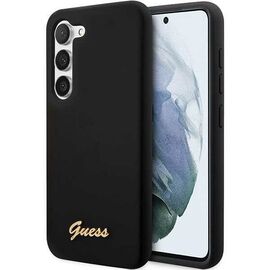Guess GUHCS23SSLSMK S23 S911 black/black hardcase Silicone Vintage Gold Logo | Techbox