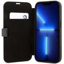 Case BMW BMBKP14L22RVSK iPhone 14 Pro 6.1" black/black bookcase Leather Stamp Blue Lines - Apple Cases - Cases - Techbox