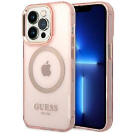 Guess GUHMP14XHTCMP iPhone 14 Pro Max 6.7" pink/pink hard case Gold Outline Translucent MagSafe - Apple Cases - Cases - Techbox