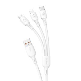 USB cable - USB C / micro USB / Lightning 480Mb/s 6A 1.2m - white | Techbox