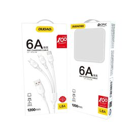 USB cable - USB C / micro USB / Lightning 480Mb/s 6A 1.2m - white | Techbox