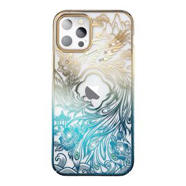 Luxury iPhone 14 Case with Kingxbar Phoenix Crystals - Gold and Blue | Techbox