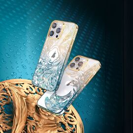 Luxury iPhone 14 Case with Kingxbar Phoenix Crystals - Gold and Blue | Techbox