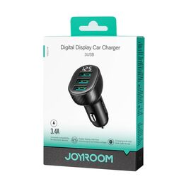 Joyroom JR-CCD03 3.4A car charger with 3x USB-A display - black | Techbox
