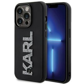 Karl Lagerfeld 3D Rubber Glitter Logo iPhone 15 Pro Case - Black | Techbox