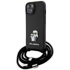 Karl Lagerfeld Crossbody Saffiano Metal Pin Karl &amp; Choupette case for iPhone 15 - black - Apple Cases - Cases - Techbox