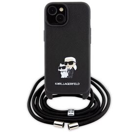 Karl Lagerfeld Crossbody Saffiano Metal Pin Karl &amp; Choupette case for iPhone 15 - black - Apple Cases - Cases - Techbox