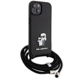 Karl Lagerfeld Crossbody Saffiano Metal Pin Karl &amp; Choupette case for iPhone 15 - black - Apple Cases - Cases - Techbox