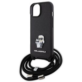 Karl Lagerfeld Crossbody Saffiano Metal Pin Karl &amp; Choupette case for iPhone 15 - black - Apple Cases - Cases - Techbox