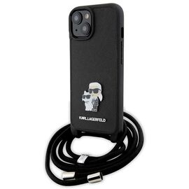Karl Lagerfeld Crossbody Saffiano Metal Pin Karl &amp; Choupette case for iPhone 15 Plus - black - Apple Cases - Cases - Techbox