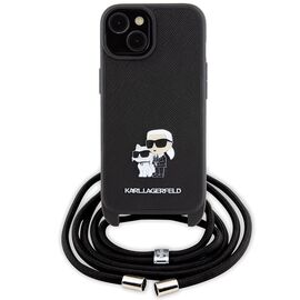 Karl Lagerfeld Crossbody Saffiano Metal Pin Karl &amp; Choupette case for iPhone 15 Plus - black - Apple Cases - Cases - Techbox