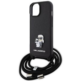 Karl Lagerfeld Crossbody Saffiano Metal Pin Karl &amp; Choupette case for iPhone 15 Plus - black - Apple Cases - Cases - Techbox