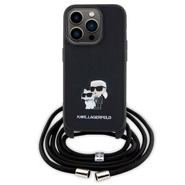Karl Lagerfeld Crossbody Saffiano Metal Pin Karl &amp; Choupette case for iPhone 15 Pro - black - Apple Cases - Cases - Techbox