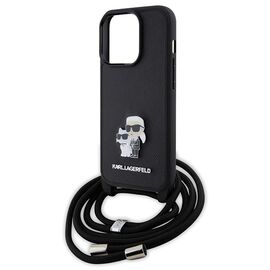 Karl Lagerfeld Crossbody Saffiano Metal Pin Karl &amp; Choupette case for iPhone 15 Pro - black - Apple Cases - Cases - Techbox