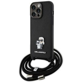 Karl Lagerfeld Crossbody Saffiano Metal Pin Karl &amp; Choupette Case for iPhone 15 Pro Max - Black - Apple Cases - Cases - Techbox
