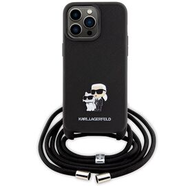 Karl Lagerfeld Crossbody Saffiano Metal Pin Karl &amp; Choupette Case for iPhone 15 Pro Max - Black - Apple Cases - Cases - Techbox