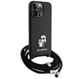 Karl Lagerfeld Crossbody Saffiano Metal Pin Karl &amp; Choupette Case for iPhone 15 Pro Max - Black - Apple Cases - Cases - Techbox