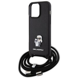 Karl Lagerfeld Crossbody Saffiano Metal Pin Karl &amp; Choupette Case for iPhone 15 Pro Max - Black - Apple Cases - Cases - Techbox