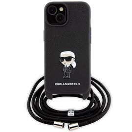 Karl Lagerfeld Crossbody Saffiano Monogram Metal Pin Karl & Choupette Case for iPhone 15 - Black - Apple Cases - Cases - Techbox