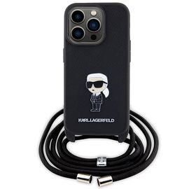 Karl Lagerfeld Crossbody Saffiano Monogram Metal Pin Karl &amp; Choupette Case for iPhone 15 Pro - Black - Apple Cases - Cases - Techbox