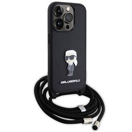 Karl Lagerfeld Crossbody Saffiano Monogram Metal Pin Karl &amp; Choupette Case for iPhone 15 Pro - Black - Apple Cases - Cases - Techbox