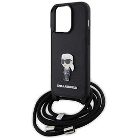 Karl Lagerfeld Crossbody Saffiano Monogram Metal Pin Karl &amp; Choupette Case for iPhone 15 Pro - Black - Apple Cases - Cases - Techbox