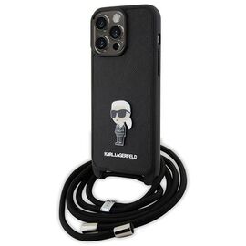 Karl Lagerfeld Crossbody Saffiano Monogram Metal Pin Karl &amp; Choupette Case for iPhone 15 Pro Max - Black - Apple Cases - Cases - Techbox
