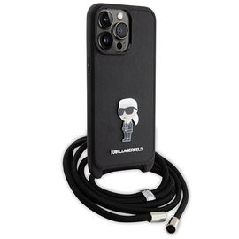 Karl Lagerfeld Crossbody Saffiano Monogram Metal Pin Karl &amp; Choupette Case for iPhone 15 Pro Max - Black - Apple Cases - Cases - Techbox