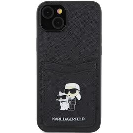 Karl Lagerfeld Saffiano Cardslot Karl&amp;Choupette Metal Pin case for iPhone 15 - black - Apple Cases - Cases - Techbox