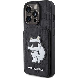 Karl Lagerfeld Saffiano Cardslots and Stand Monogram Choupette Case for iPhone 15 Pro - Black - Apple Cases - Cases - Techbox