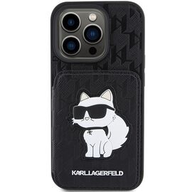 Karl Lagerfeld Saffiano Cardslots and Stand Monogram Choupette Case for iPhone 15 Pro - Black - Apple Cases - Cases - Techbox