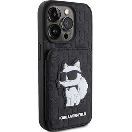 Karl Lagerfeld Saffiano Cardslots and Stand Monogram Choupette Case for iPhone 15 Pro - Black - Apple Cases - Cases - Techbox