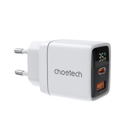 Choetech PD6052 USB-C USB-A PD 35W GaN wall charger with display - white - Travel Chargers - Smartphone Chargers - Techbox