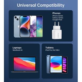 Choetech PD6052 USB-C USB-A PD 35W GaN wall charger with display - white - Travel Chargers - Smartphone Chargers - Techbox