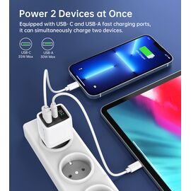 Choetech PD6052 USB-C USB-A PD 35W GaN wall charger with display - white - Travel Chargers - Smartphone Chargers - Techbox