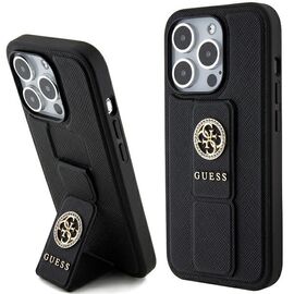 Guess Grip Stand 4G Saffiano Strass case for iPhone 15 Pro Max - black | Techbox