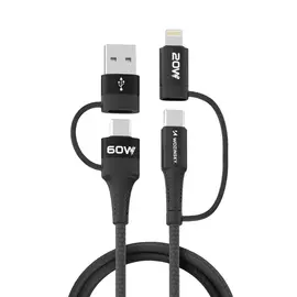 Wozinsky WNBAA 4in1 cable 2x USB-C 1x USB-A 1x Lightning 60W 1 m - black - Cables & Adapters - Cables & Accessories - Techbox