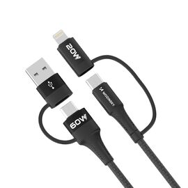 Wozinsky WNBAA 4in1 cable 2x USB-C 1x USB-A 1x Lightning 60W 1 m - black - Cables & Adapters - Cables & Accessories - Techbox