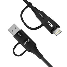 Wozinsky WNBAA 4in1 cable 2x USB-C 1x USB-A 1x Lightning 60W 1 m - black - Cables & Adapters - Cables & Accessories - Techbox