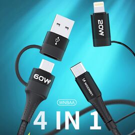 Wozinsky WNBAA 4in1 cable 2x USB-C 1x USB-A 1x Lightning 60W 1 m - black - Cables & Adapters - Cables & Accessories - Techbox