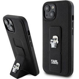 Karl Lagerfeld Gripstand Saffiano Karl&amp;Choupette Pins case for iPhone 15 - black - Apple Cases - Cases - Techbox