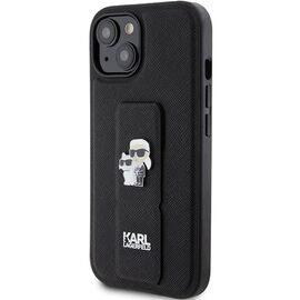 Karl Lagerfeld Gripstand Saffiano Karl&amp;Choupette Pins case for iPhone 15 - black - Apple Cases - Cases - Techbox