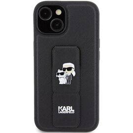 Karl Lagerfeld Gripstand Saffiano Karl&amp;Choupette Pins case for iPhone 15 - black - Apple Cases - Cases - Techbox