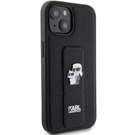 Karl Lagerfeld Gripstand Saffiano Karl&amp;Choupette Pins case for iPhone 15 - black - Apple Cases - Cases - Techbox