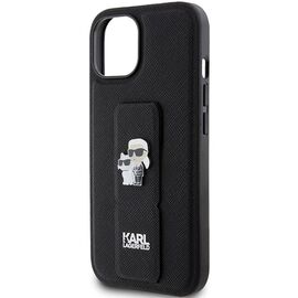 Karl Lagerfeld Gripstand Saffiano Karl&amp;Choupette Pins case for iPhone 15 Plus / 14 Plus - black - Apple Cases - Cases - Techbox